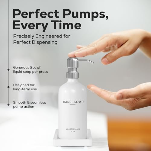 White Glass Hand and Dish Soap Dispenser Set - Kitchen Soap Dispenser Set with Tray & Pump for Office, Hotel, Vacation Rental, Airbnb - Modern Kitchen Decor & Accessories (White)