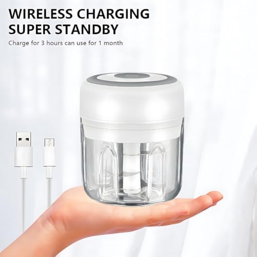 Electric Baby Food Maker & Garlic Chopper, USB Rechargeable Mini Processor, Easy Clean Design, 250ML (White) - Image 6