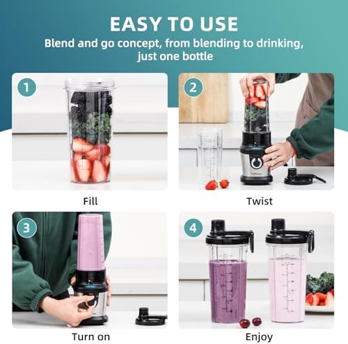 Smoothie Blender with 2 x 24oz To-Go Cups, 400W, Stainless Steel