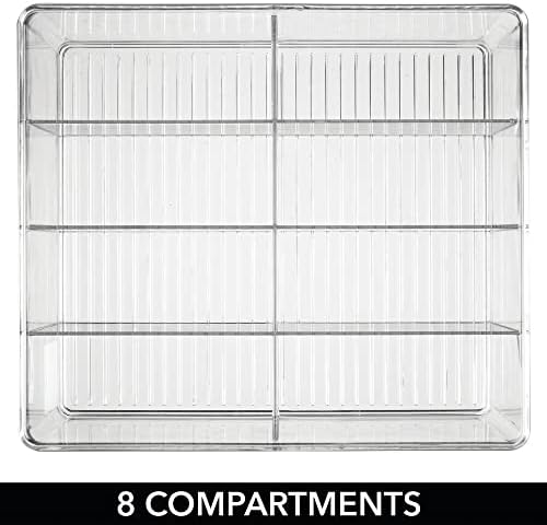Plastic Extra Wide Storage Organizer Bin Box for Kitchen, Pantry, Cabinet, Countertop - Tea Bag, Sugar Packet, Coffee Snack, Condiment Holder, 8 Sections - Ligne Collection - Clear