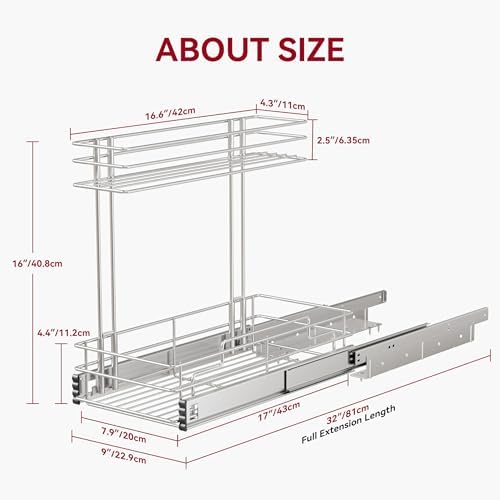 Under Sink Organizer 9" W X17 D, Pull Out Cabinet Organizer 2 Tier