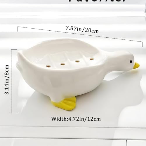 Duck Ceramic Soap Dishes,Soap Holder with Drain,Soap Dish Container