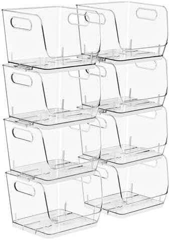 Clear Pantry Organizer with Stackable Storage Bins, Open Front