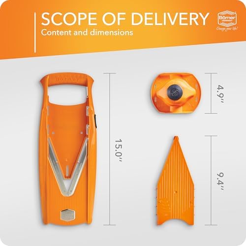 Mandoline Food Slicer V5 (Basic Set) by Reston Lloyd • V-Slicer with Food Holder • Made in Germany • Fruit & Vegetable Chopper • Multiple Settings • Color: Orange