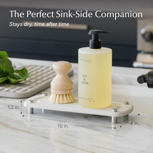 Home Stone Kitchen Sink Caddy - Diatomaceous Earth Sink Tray with Stainless Steel Feet, Water-Absorbing Countertop Organizer for Kitchen or Bathroom - Sandstone