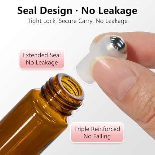 KEYWING 10ml Amber Glass Roller Rottles for Essential Oils, 54 Pack - Image 4