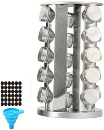 Spice rack-Revolving Spice Rack Set, Kitchen Spice Tower Organizer for Countertop or Cabinet -Desktop Rotating Seasoning Organizer(Stainless Steel) (Silver, 20-Jar)