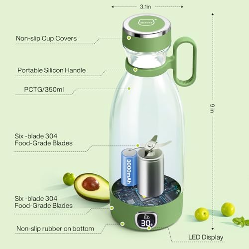 350ml Portable Blender,Personal Size Blenders, Shakes & Smoothies-Green - Image 5