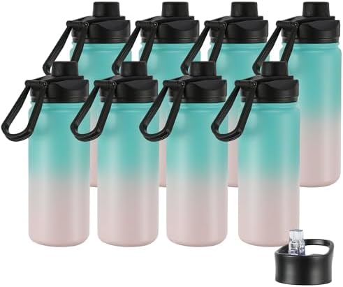 16 oz Insulated Water Bottle with Straw Lids, Stainless Steel Kids Water Bottles for School, Double Wall Vacuum Metal Water Bottle with Straw & Wide Mouth Lid, Bubble Gum 8 Pack