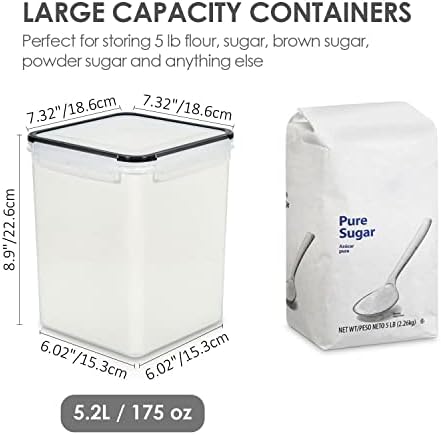 5.2L Flour Sugar Storage Containers, 4 PCS, Black