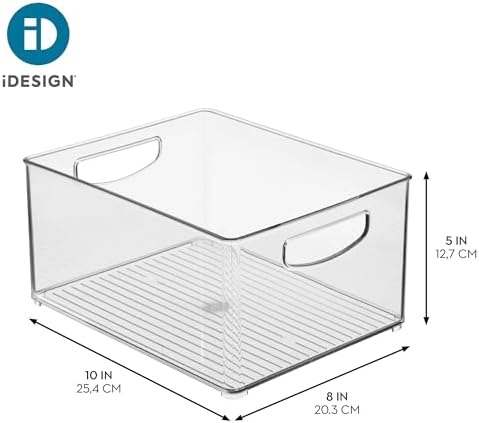 Stackable Clear Plastic Bin with Handles, 2-Pack