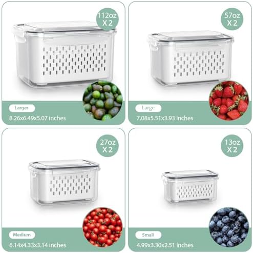 8 Pack Fridge Fruit Storage Containers with Removable Colander