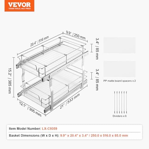 Pull Out Cabinet Organizer, 12"W x 21"Dx15.2"H Heavy Duty Slide Out Pantry Shelves, Chrome-Plated Steel Roll Out Drawers for Home,13.5"Wx22"Dx19"H Inside Kitchen Cabinet, Bathroom, Under Sink