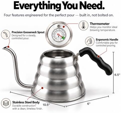 Gooseneck Kettle Stovetop - Pour Over Kettle with Thermometer