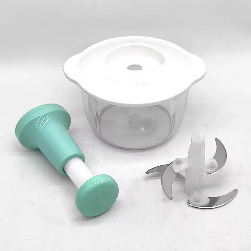 Manual Food Chopper, Hand Push for Perfect Texture, Vegetable and Meat Mincer with Stainless Steel Blades, Clear Bowl (Green) by Unknown