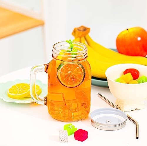 4 Pack Mason Jars Cups with Lids and Straws, 20 oz Mason Jars with Handles