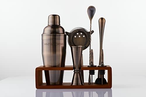Cocktail Shaker Set, 7-Piece Stainless Steel Bartender Kit with Bamboo Stand, 24 oz Cobbler Shaker and Home Bar Tools, Brushed Gold