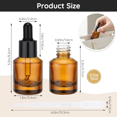 Segbeauty 0.5oz Amber Glass Dropper Bottles Refillable, 3pcs Empty Travel Eye Droppers for Liquids, 15ml Mini Travel Perfume Oils Bottle with Refill Tool, Small Essential Oil Dispenser in Mixed Color - Image 3
