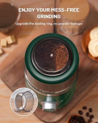 SHARDOR Electric Super Silent Blade Coffee Grinder, Timed Grind Control Rotary Knob, Adjustable Coarse to Fine for Coffee Beans, Spices & Herbs, with 1 Removable Stainless Steel Bowl, Green - Image 5