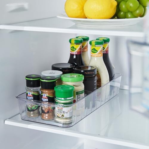 3 Pcs Refrigerator Drawer Organizer,Fridge Organizer Bins on Wheels, Roll Out Pantry Storage Bins with Handle Upgrade Thick Plastic Pantry Storage Bins for Kitchen Organization