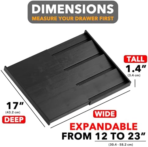 Bamboo Black Spice Drawer Organizer, (Need 3" Deep Drawer) Expandable 4 Tier Spices Rack for Cabinet, Kitchen Seasoning Storage Insert (Jars Not Included, From 12" to 23" Wide)