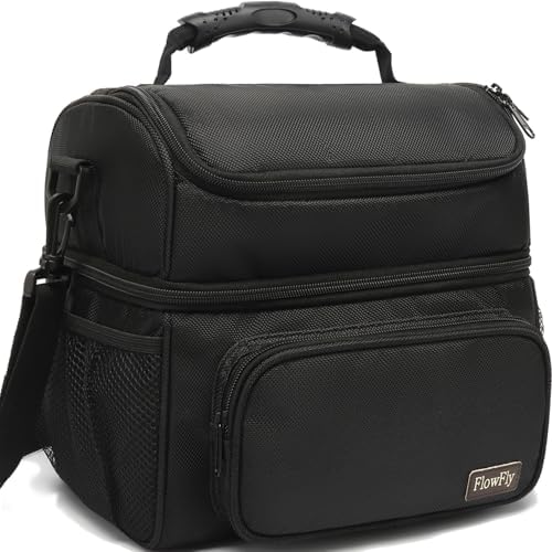 Double Layer Cooler Insulated Lunch Bag Adult Lunch Box Large Tote Bag for Men, Women, With Adjustable Strap,Front Pocket and Dual Large Mesh Side Pockets