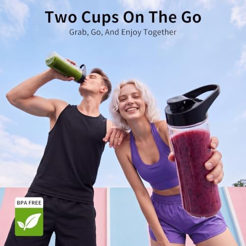COKUNST Smoothie Blender, Personal Blender with 2 To-Go Cups & Lids, Black - Image 5