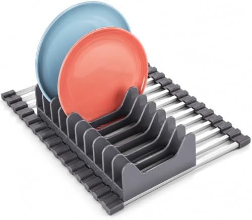 Small Aluminum Roll Up Dish Drying Rack 9" x 13" with Dish Holder