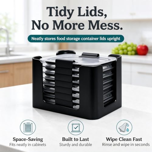 3PCS Lid Organizer, Black Stackable Rack for Rubbermaid Brilliance