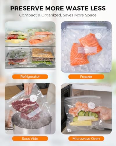 Compact Vacuum Sealer for Food with 3 Glass Containers and 20 Reusable Bags