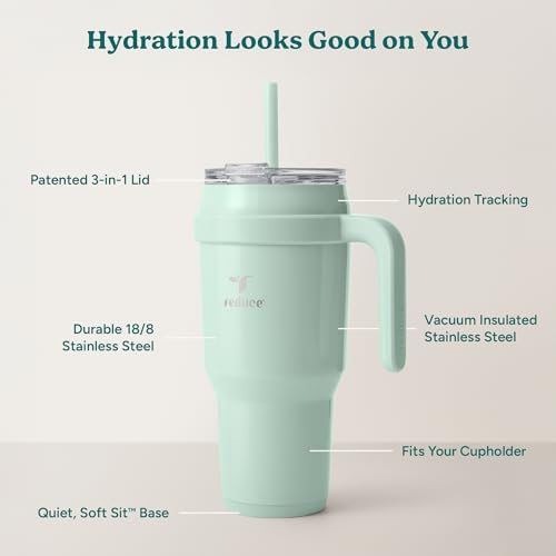 Cold1 40 oz Tumbler with Handle - Vacuum Insulated Stainless Steel Water Bottle for Home, Office or Car, Reusable Mug with Straw or Leakproof Flip Lid, Keeps Drinks Cold All Day-Gloss Sea Glass