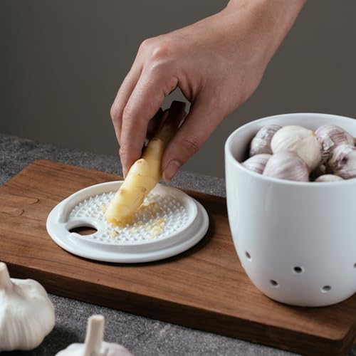 Garlic Storage, Garlic Container with Garlic Plate Grater
