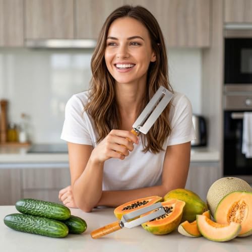2Pcs Pineapple Peeler, Sugar Cane Peeling Knife, Thickened Stainless Steel Fruit Peeler with Wood Handle for Home Kitchen