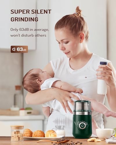 SHARDOR Electric Super Silent Blade Coffee Grinder, Timed Grind Control Rotary Knob, Adjustable Coarse to Fine for Coffee Beans, Spices & Herbs, with 1 Removable Stainless Steel Bowl, Green - Image 3