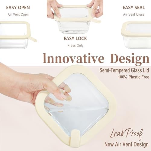 Glass Food Storage Containers with Glass Lids, Microwave Safe Food Container Set, Aitight Meal Prep Container Set, LeakProof, 100% Plastic Free, 4 Pack