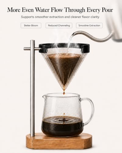 Pour Over Coffee Stand, Dripper-Free Coffee Maker with Magnetic Ring Design, Wooden Base Coffee Brewing Set, Includes Filter Paper, for Pour Over Coffee Lovers
