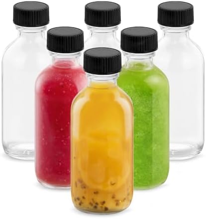 4 oz Clear Glass Bottles with Lids - 6 Pack Boston Round Bottles for Juice by Rionisor%E2%80%94%E2%80%94HomeEssentials