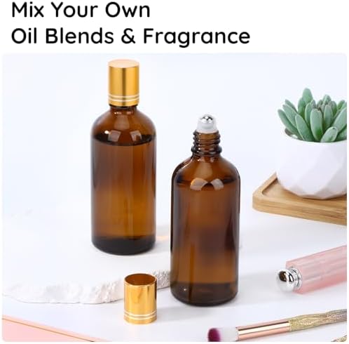 Segbeauty 3.4oz Thick Amber Glass Roller Bottles for Oils, 5pcs Large Empty Roll On Bottles for Perfume Massage Castor Essential Oil, 100ml Refillable Eye Essence Roller Ball Applicator with Dropper - Image 5
