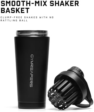 Gymreapers Stainless Steel Protein Shaker Bottle - Double Wall Insulated, Leak Proof, BPA-Free Metal Vacuum Blender Cup For Gym, Sports, Pre & Post-Workout Cold Hydration - 26 OZ (Black) - Image 3