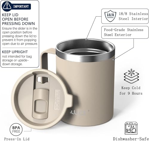 TILUCK 12 oz Insulated Coffee Mug with Lid and Handle - Image 2