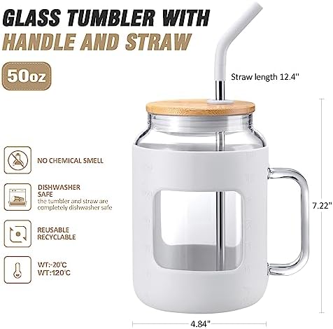 50 oz Glass Water Bottles, 1.5 L, White
