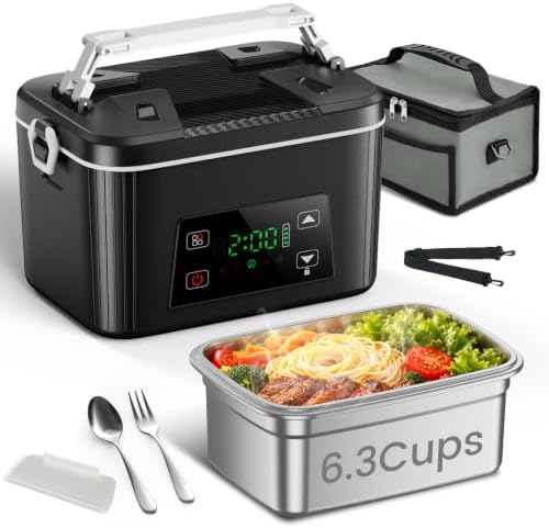 XL 6.3Cups Cordless Electric Heated Lunch Box, Rechargeable Battery 100W Smart Self Heating Portable Food Warmer for Adults Men Women Truckers Offices Worker Traveler Outdoor Nurses Doctors Black
