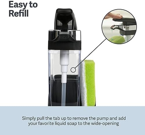 Sink Sider Solo Kitchen Soap Pump and Sponge Caddy, 2-in-1 Ergonomic Design, Easy to Refill and Clean, Efficient Size, Black