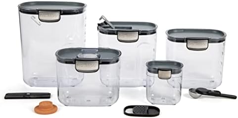 Airtight Food Storage Container Set – Clear Plastic Flour and Sugar Canister Set with Magnetic Accessories for Kitchen Organization (Grey, 9-Piece)
