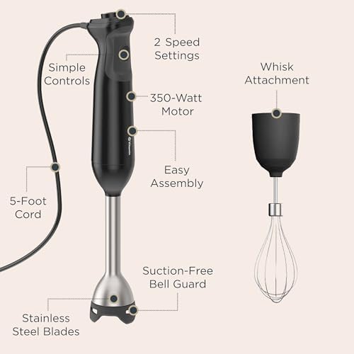 Vitamix 2-Speed Immersion Blender + Whisk Attachment, 350-Watt Motor, Black