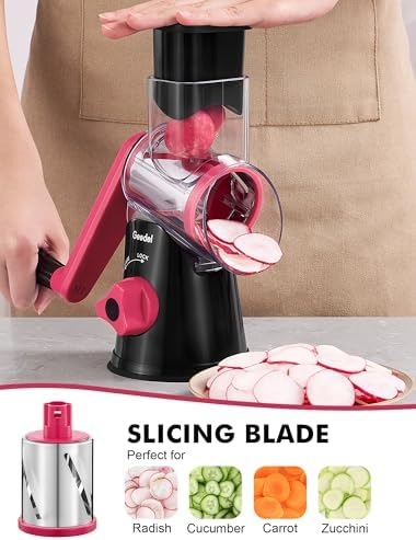Geedel Rotary Cheese Grater Hand Crank, Cheese Shredder Vegetable Slicer - Image 3
