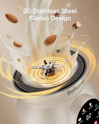 Behome 8 in 1 Nut Milk Maker Machine Blender – Glass Plant 32oz Milk Machine for Almond, Oat & Soy Milk, Self-Cleaning Vegan with No-Soak Beans, Delay Start & Keep Warm, Dairy-Free Beverage Maker - Image 4