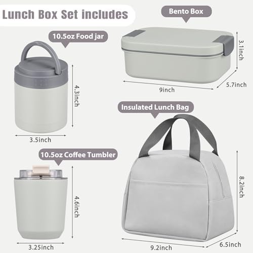 Large Bento Lunch Box Set for Adults Kids Women with 10.5oz Soup Thermo,Coffee Tumblers Men Girls Boys Teenagers Leak-Proof Lunch Food Containers with Lunch Bag