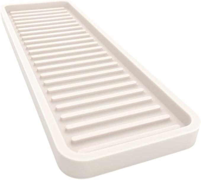 Silicone Sink and Surface Organizer Tray, Sponge Holder, Vanity Tray, Heat Safe, Dishwasher Safe, for Bathroom and Kitchen Organization (Vanilla Cream, 12"x4")