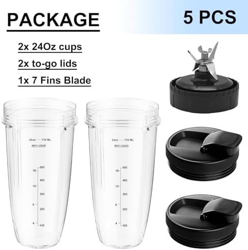 Replacement 24oz Blender Cups with Lid for Ninja, 7 Fins Extractor Blade Compatible with Nutri Auto iQ BN401 BN751 BN801 BL642 BL456 BL480 Foodi SS401 SS101 NN100 NN210 NN102 BL2012 - Image 5